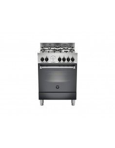 Bertazzoni La Germania AMN664GNET Cucina Gas 4 Fornelli con Forno da 60 cm Nero, Acciaio inossidabile